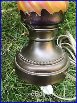 Antique Art Glass Table Lamp Vase Iridescent Tiffany Era Loetz Steuben Quezal