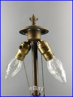 Antique Art Nouveau Ornate Bronzed Metal 8 Panel Slag Glass Shade Table Lamp