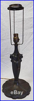 Antique Art Nouveau SLAG GLASS 6 Panel Electric TABLE LAMP -WORKS