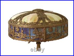 Antique Arts & Crafts Bradley & Hubbard Lamp Slag Glass Table Lamp Cir 1920's