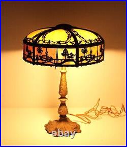 Antique Arts & Crafts Bradley & Hubbard Lamp Slag Glass Table Lamp Cir 1920's