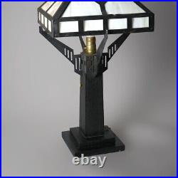 Antique Arts & Crafts Mission Style Slag Glass Table Lamp circa 1920