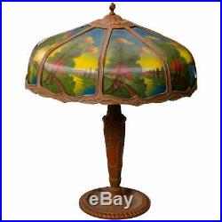 Antique Arts & Crafts Pittsburgh School Reverse Painted Panel Table Lamp