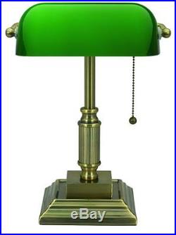 Antique Bankers Lamp Desk Glass Shade Green Student Piano Table Light Adjustable