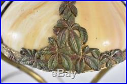 Antique Bent Slag Glass Petite Table Lamp Single Socket Painted Floral Details
