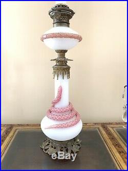 Antique Bohemian Baccarat Style Glass Snake Vase Lamp