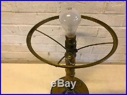 Antique Brass & Glass Table / Desk Lamp Green Cased Glass Floral Decoration