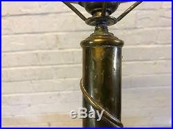 Antique Brass & Glass Table / Desk Lamp Green Cased Glass Floral Decoration
