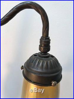 Antique Bronze Table Lamp with 1 Signed Quezal Art Glass Aurene Iridescent Shade