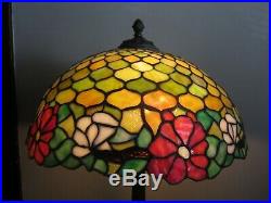 Antique Chicago Mosaic Leaded Glass Lamp Opalescent Floral 18W x 25.5H