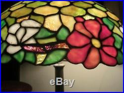 Antique Chicago Mosaic Leaded Glass Lamp Opalescent Floral 18W x 25.5H