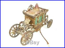 Antique Cold Painted Metal Slag Glass Cinderella Carriage Table Lamp Art Nouveau