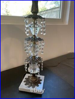 Antique Crystal Prism Lamp With Silk Shade