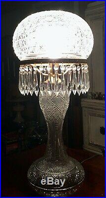 Antique Cut Glass 26 Tall Table Lamp 35 Lusters Prisms Excellent