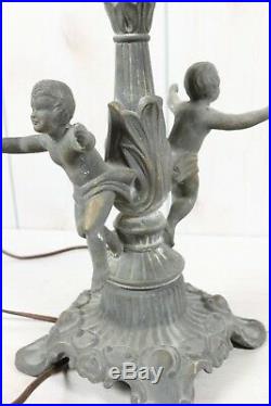 Antique Deco Cherub Lamp Leaded Stained Slag Glass Table Desk Parlor Figural