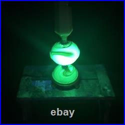 Antique Deco Green Akro Agate Table Lamp Slag Glass Works! Uranium Glows