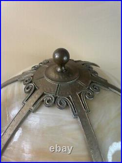 Antique Edward Miller Slag Curved glass table lamp E. M. & Co. Fully Restored