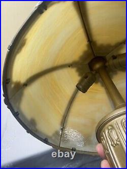 Antique Edward Miller Slag Curved glass table lamp E. M. & Co. Fully Restored