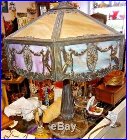Antique Elegant All Original Glass Miller Leaded Glass Lamp 23 X 15