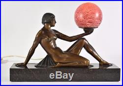 Antique French Art Deco Female Nude Table Lamp Art Glass Globe Shade