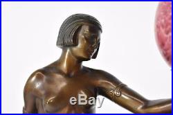 Antique French Art Deco Female Nude Table Lamp Art Glass Globe Shade