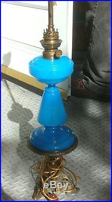 Antique French Blue Opaline Glass Lamps Burner Marked Non Plus Ultra Brenner HS
