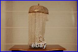 Antique French Victorian bronze crystal beaded lamp porcelain figurine sculpture
