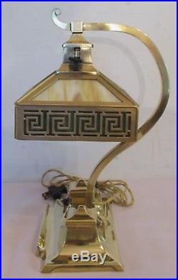 Antique Greek Key Arts & Crafts Bradley & Hubbard Slag Glass Desk Lamp B & H