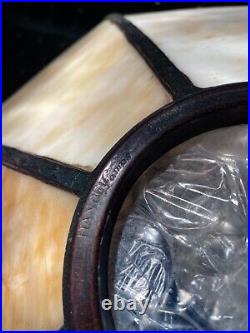 Antique Handel Arts & Crafts Slag Glass 8 Panel Table Lamp Shade Signed
