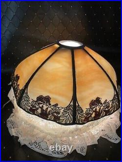 Antique Handel Arts & Crafts Slag Glass 8 Panel Table Lamp Shade Signed