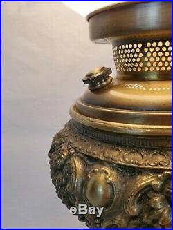 Antique Hurricane 3 Way Hand Painted GWTW Banquet Parlor Globe Table Lamp Brass