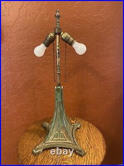 Antique Iron Eiffel Tower Art Deco Lamp 20 Leaded Stain Glass Shade Handel Era