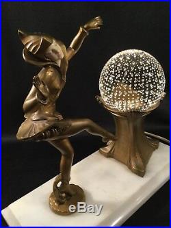 Antique J. B. Hirsch Gerdago Art Deco Pixie Harlequin Dancer Glass Ball Lamp
