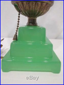 Antique JADEITE Green Depression Glass ART DECO SKYSCRAPER Table Lamp Vintage