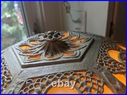 Antique Large Slag Stained Glass Filigree Lamp 6 Panel 19 Shade Art Deco Rare
