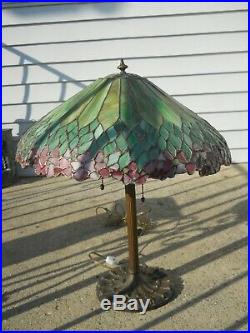 Antique Leaded Glass Table Lamp. Handel. Duffner. Unique Metal Style