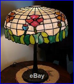 Antique Leaded Slag Stained Glass Floral Table Lamp Handel Duffner Hubbard Era