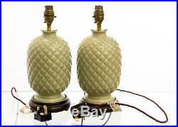 Antique Mid 20th Century Pair of Celadon Green Ceramic Table Lamps