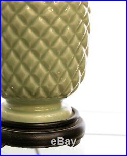 Antique Mid 20th Century Pair of Celadon Green Ceramic Table Lamps
