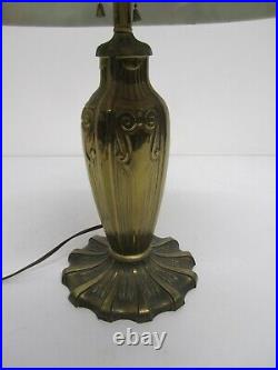 Antique Miller Brass Iron Table Lamp Art Nouveau Hand Painted Milk Glass Shade