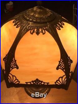Antique Miller Slag Glass 6 Panel Table Lamp