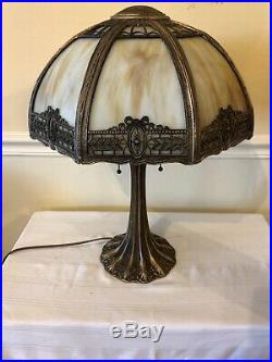 Antique Miller Slag Glass Table Lamp 8 Panel