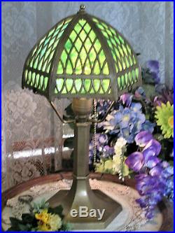 Antique Mission Slag Glass Boudoir Electric 6 Panel Table Lamp
