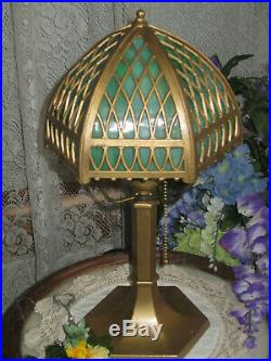 Antique Mission Slag Glass Boudoir Electric 6 Panel Table Lamp