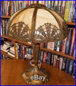 Antique Pittsburgh Bent Slag Glass Lamp Miller Bradley & Hubbard Handel Rainaud