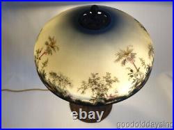 Antique Pittsburgh Reverse Painted Scenic Jungle Beach Scene Glass Table Lamp