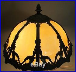 Antique SIGNED RAINUAD Bent Panel Slag Glass Lamp c. 1915 Art Nouveau