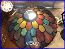 Antique Scalloped Colorful Leaded Glass Table Lamp on Art Deco Base