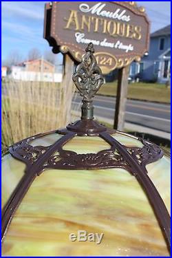 Antique Sign Miller Slag Glass Table Lamp, 6 Curved Glass Panel