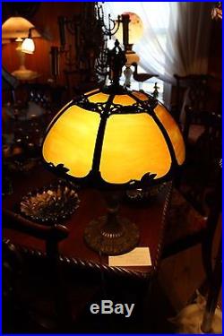 Antique Sign Miller Slag Glass Table Lamp, 6 Curved Glass Panel